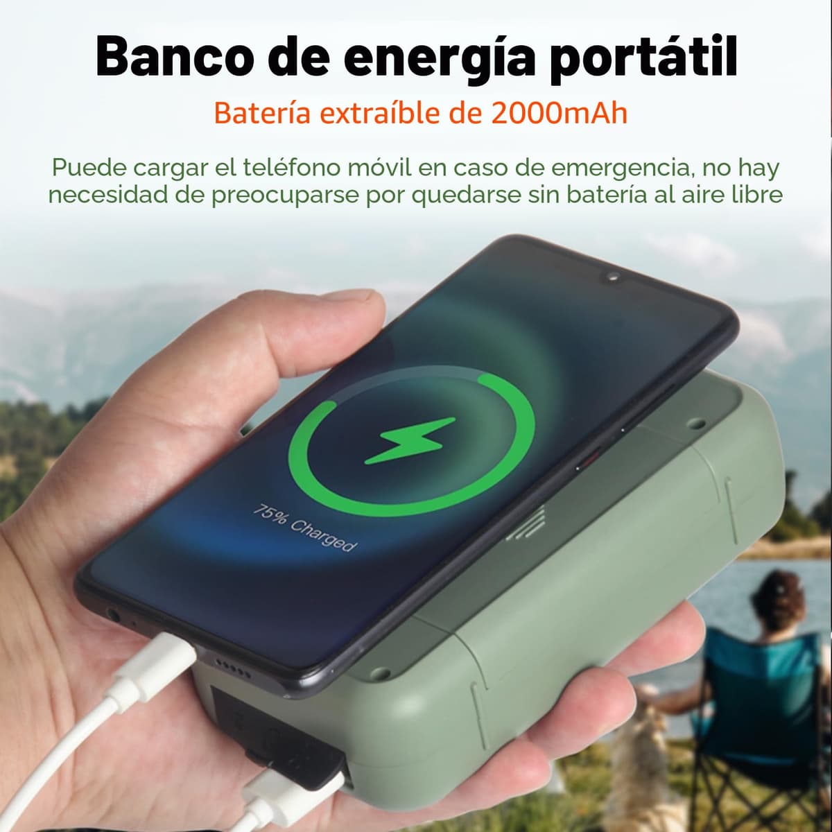 Portable Emergency Radio, FM/Am Emergency Radio with Solar Rechargeable Dynamo Radios with Crank with LED Flashlight and Reading Light 2000mAh Powerbank SOS Alarm USB Outdoor Camping — view 4