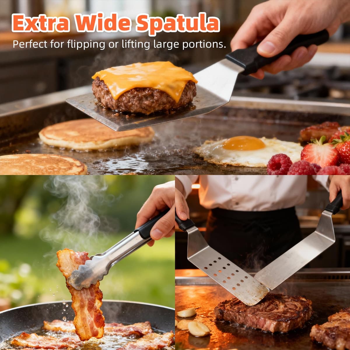 Barbecue Accessories Kit 14 PCS – Extra Thick Stainless Steel BBQ Tool Set with Spatula, Tongs, Burger Press & Basting Brush – Complete Griddle Utensils Gift for Outdoor Cooking & Men — view 4