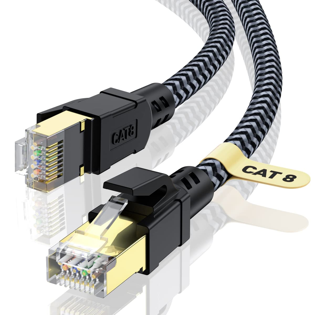 Cat 8 Ethernet Cable 1M, High-Speed Gigabit Braided RJ45 LAN Patch Cord, 40Gbps 2000Mhz, Lan Network Cable Compatible for Modem, Router, Faster than Cat7 — view 8