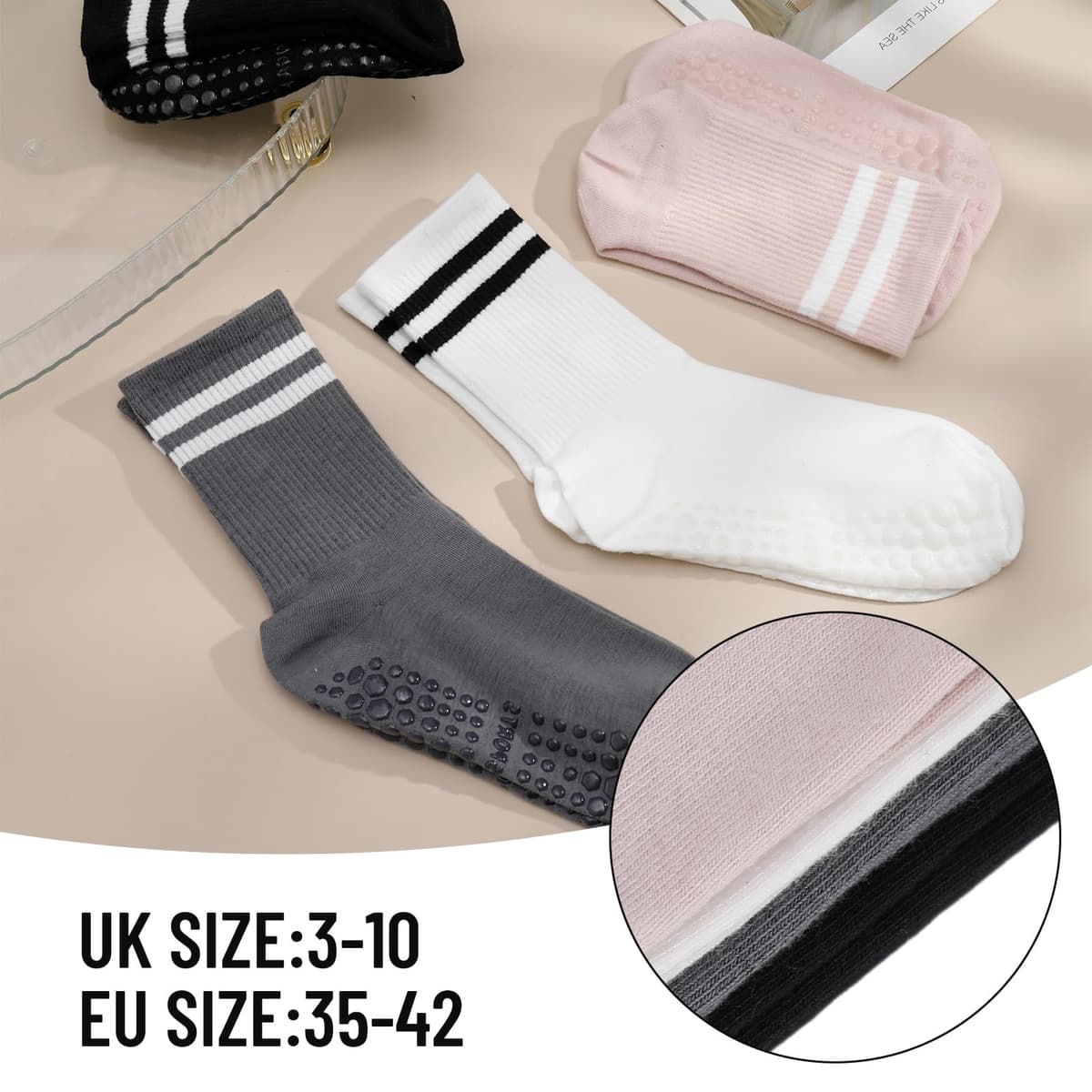 Zuimei Yoga Grip Socks Women, Non Slip Pilates Socks Grippy Socks Ladies Mid-Calf Grip Socks for Ballet Dance Workout Fitness Running — view 3