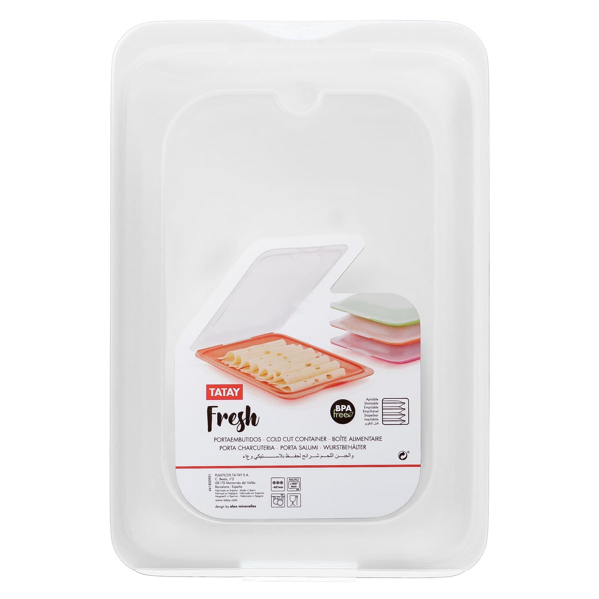 Tatay Porta Embutidos Fresh | Set de 3 Estándar | Tupper Embutido Nevera | Tapa Extraíble, Apilable | Apto Congelador, Microondas y Lavavajillas | Libre de BPA, 17 x 3,2 x 25,2 cm, Color Blanco — view 4