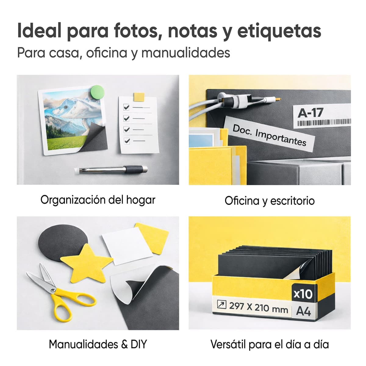 PREVIS Lámina Magnética Autoadhesiva DIN A4 (297 x 210 mm) – Hojas Imantadas Adhesivas para Fotos, Manualidades y Carteles – Película Magnética para Hogar, Escuela y Oficina (Pack 10 Unidades) — view 2