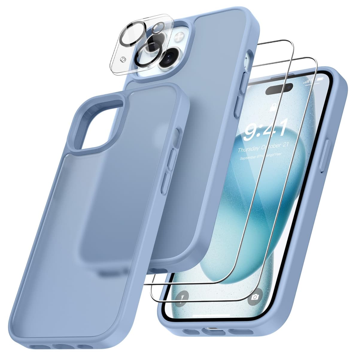 FLLAO 4 en 1 Funda para iPhone 15 con 2 Protector Pantalla y 1 Protector Lente Cámara, [Almohadilla de Aire integrada] Antigolpes Antiarañazos Carcasa 6,1 Pulgadas, Transparente — view 68