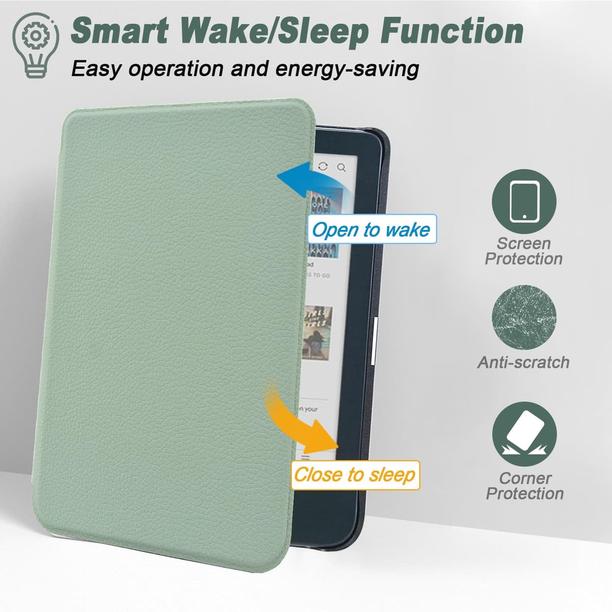 DMluna Funda para Kobo Clara Colour/BW/ 2E, Tolino Shine Colour/Shine 5/4, Cubierta de Cuero PU Premium, Auto Sleep/Wake, Delgada y Ligera, Ajuste Preciso, Verde Agave — view 4