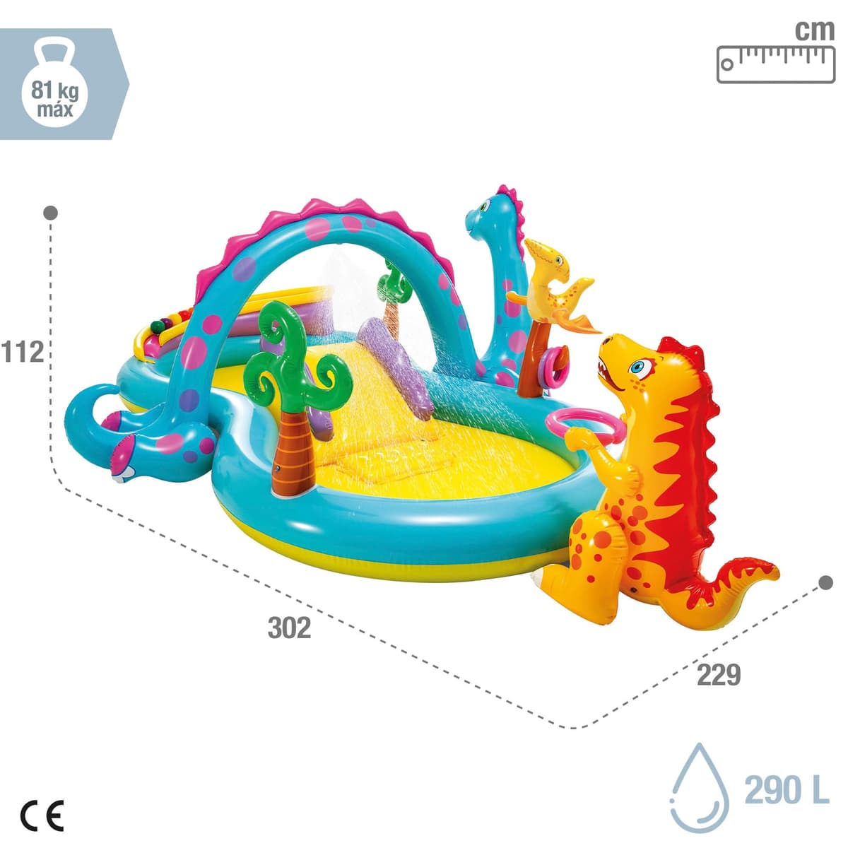 Intex-57135NP Dinoland Play Center-Inflatable water play center, assorted model (with and without volcano), multi-colored, 333x229x112 cm-280 Liters (57135NP) — view 3
