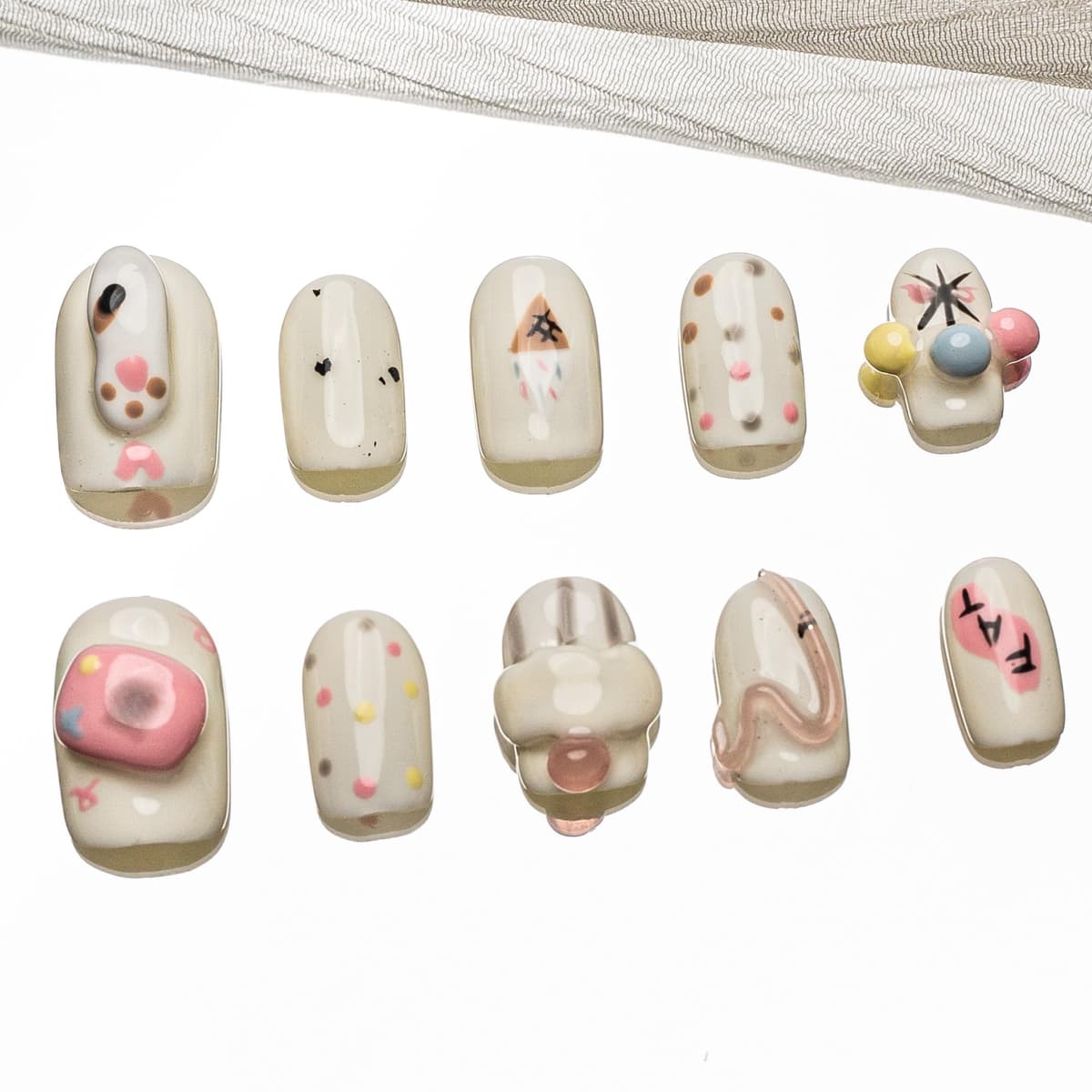 Sun&Beam Nails Handmade Press On Nail Long Coffin Ballerina Pink Flower Acrylic Fake Tip 3D Design Art Charms Cute with Storage Box 10 Pcs (S) — view 212