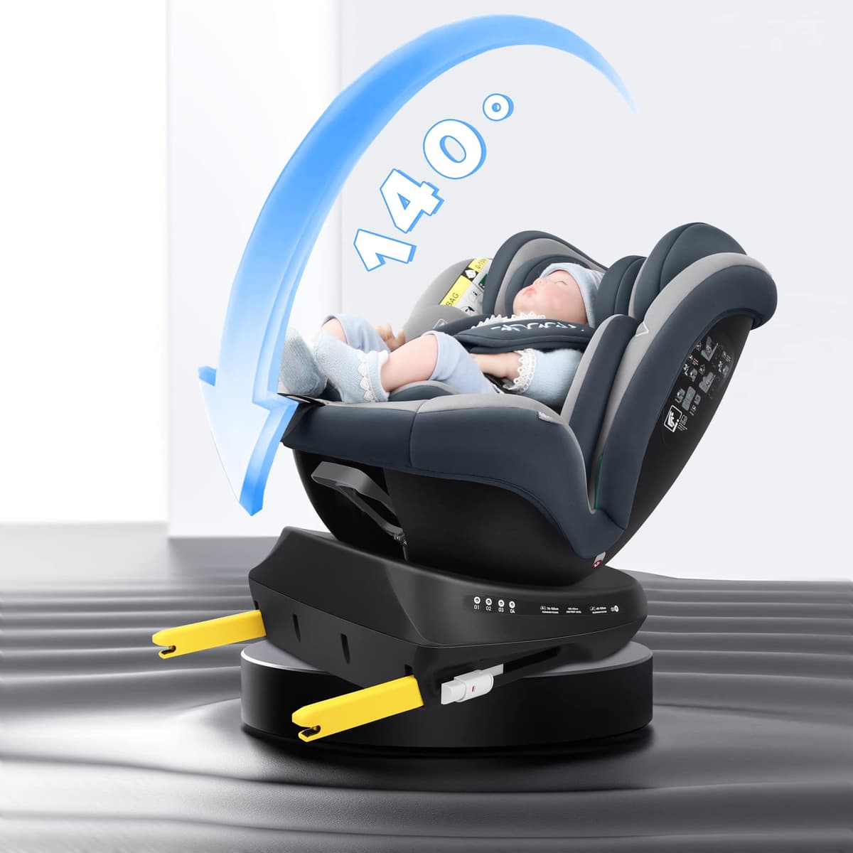 Reecle I-Size Silla de Coche Giratoria 360 con ISOFIX, 40-150cm (0~36kg), Aprox. 0-12 años (I-Size, Gris(ISOFIX)) — view 3