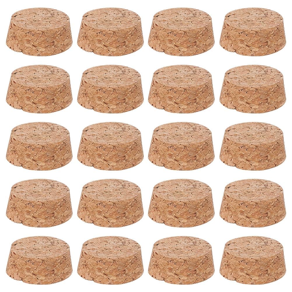 BENECREAT BurlyWood - Tapones de corcho cónicos de madera, 20 unidades, corchos de madera suave para botellas de vino y cerveza, 32 mm de diámetro, 13 mm de grosor