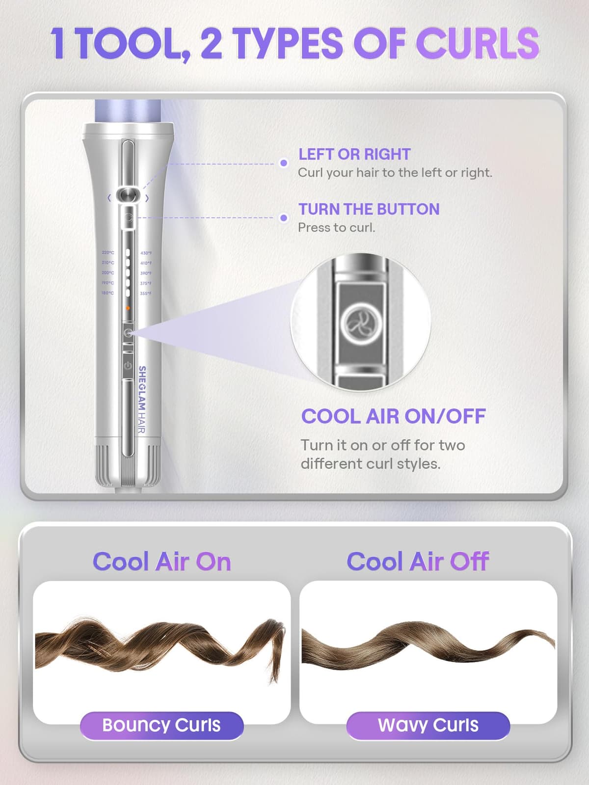 SHEGLAM 25mm Rizador Automático One Touch con Aire Frío – Rizos de Larga Duración para Estilos Bounce u Ondulados, Bajo Riesgo de Quemaduras, Calentamiento Rápido para Cabello de Medio a Largo (25mm) — view 7