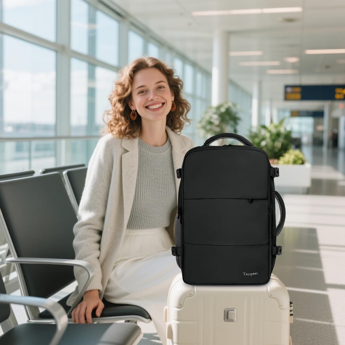 Taygeer for New Ryanair Cabin Bags 40x30x20 Underseat, Travel Backpack Cabin Size, Rucksack for Plane Hand Luggage Backpack for Travelling, Ryan Air Cabin Bag 40x30x20 with Separate Shoe Pouch, Black — view 9
