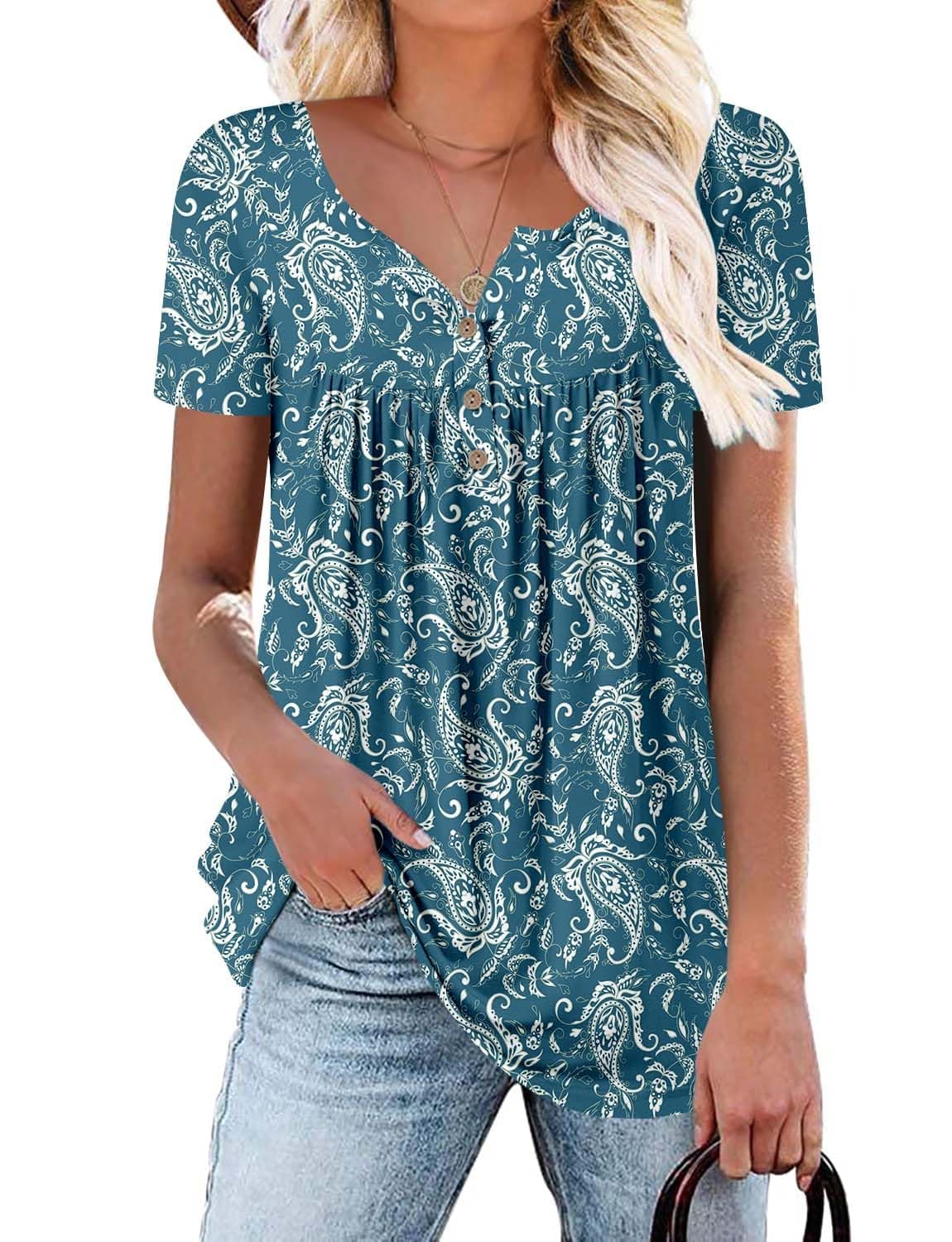 KISSMODA Ladies Pleated Tunic Tops for Women Buttons up Long Sleeve Shirts Floral Print — view 37