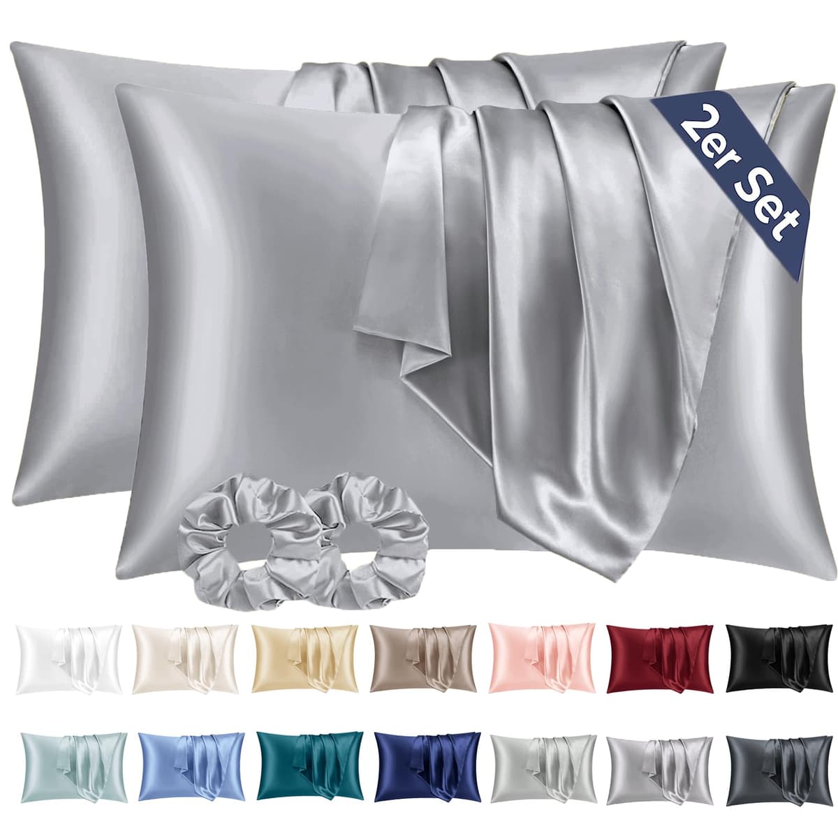 Vielit 2 Pack Satin Pillowcase for Hair and Skin Cooling,Soft as Silk Pillowcase for Hair and Skin,Easier Care than Silk Pillow Case Beige 50x75cm Gifts for Women Envelope & 2 Scrunchies — view 30