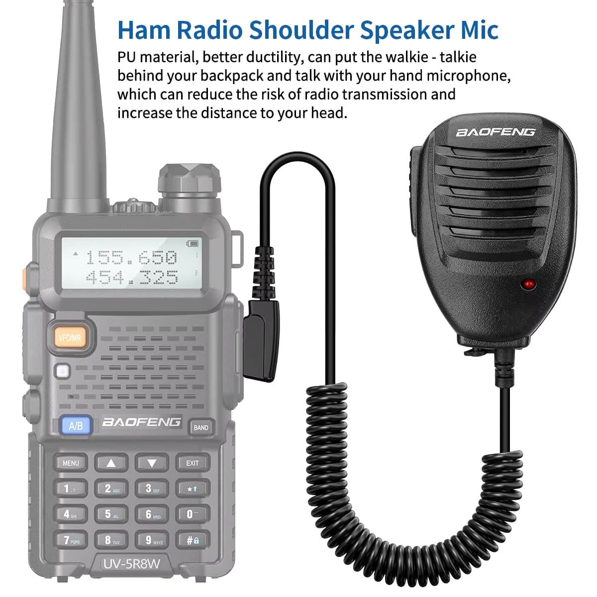 TECHZOCO Micrófono Altavoz para Walkie Talkie, micrófono para walkie Talkie, Compatible con BaoFeng BF-F8HP UV-5R UV-5R Plus GT-3 BF-888s Radio con suspensión de micrófono, Led Rojo — view 2