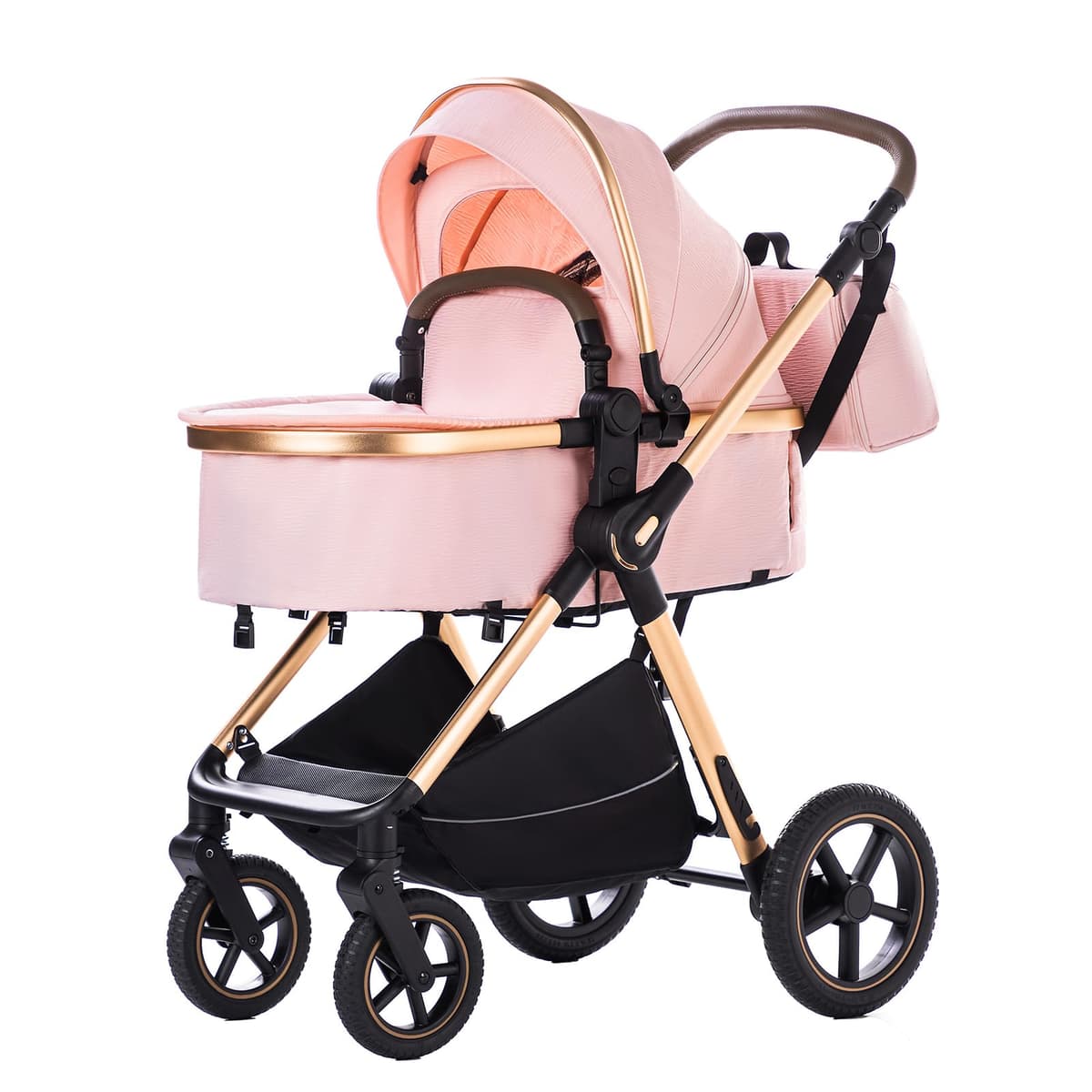 3 in 1 Baby Stroller with Height Adjustable Handle,3 in 1 Prams Travel System, Lightweight Foldable Pushchair, Prams with Aluminum Frame for Portable Baby Carriage (D2 Pink, H2-D) — view 2
