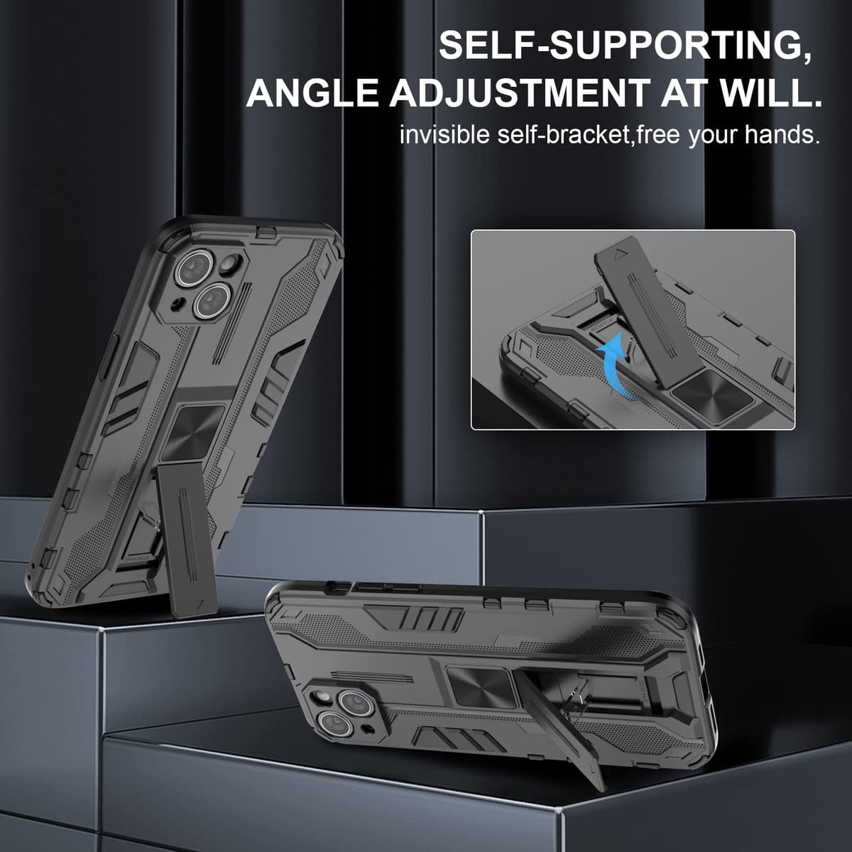 Funda para CMF Phone 2 Pro, Carcasa Antigolpes con Soporte anular metálico, Case Protectora de Grado Militar, Negro — view 160