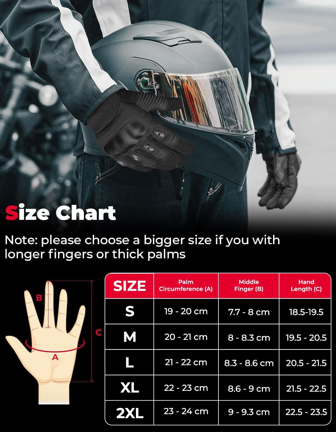 WESTWOOD FOX WFX Motorcycle Gloves for Men and Women Hard Knuckle Full Finger Touchscreen Motorbike Gloves for Bike Riding — view 6
