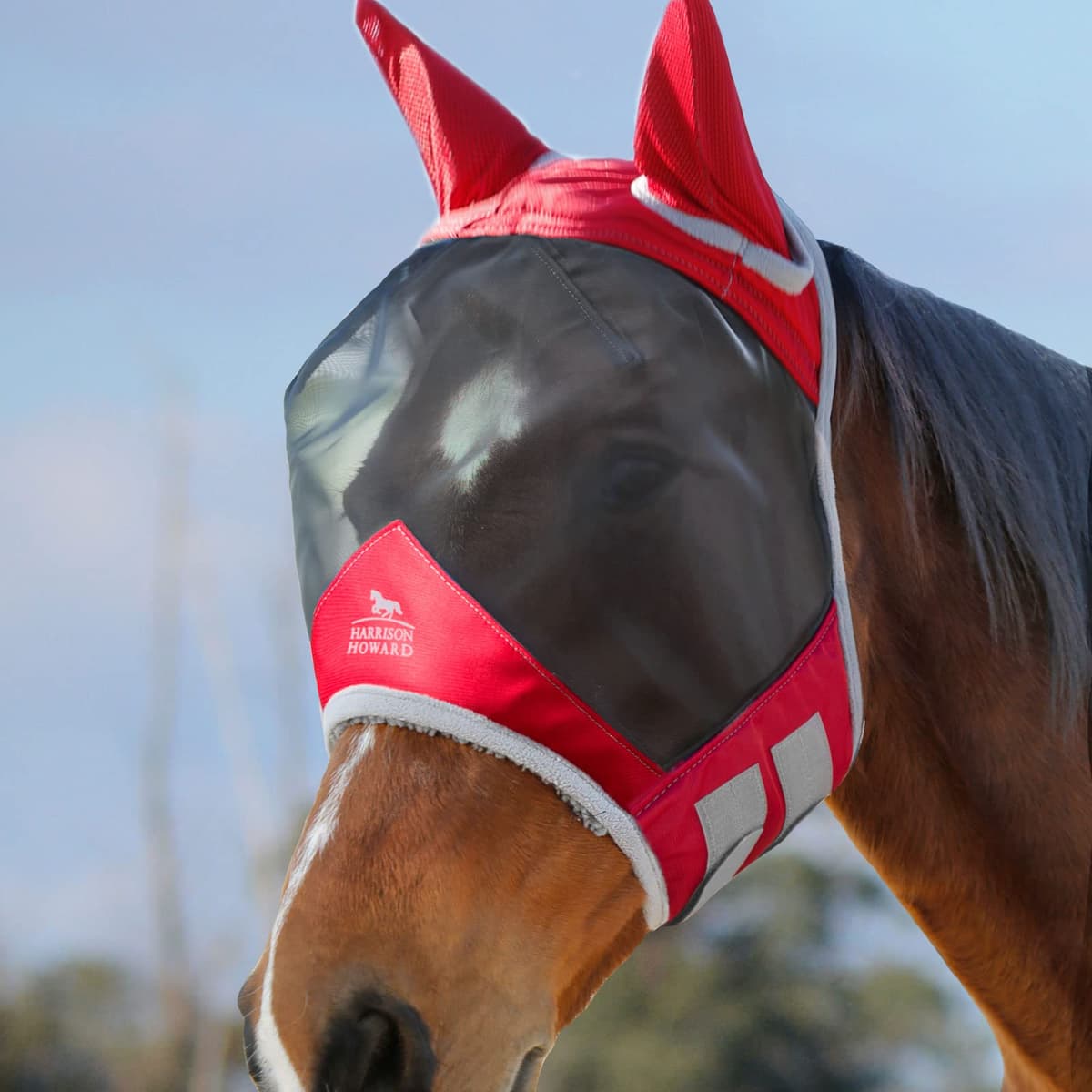 Harrison Howard CareMaster Pro Luminous Horse Fly Mask Standard with Ears UV Protection for Horse Red M Cob — view 17
