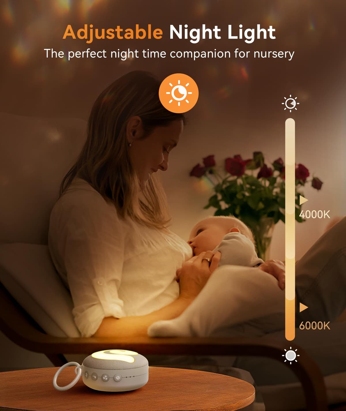 Dreamegg White Noise Machine, D11 Portable Sound Machine with Night Light for Baby Kids Adults, 21 Soothing Sounds Therapy for Sleeping Nursery Travel, USB Rechargeable Continuous or Timer Baby Gift — view 5