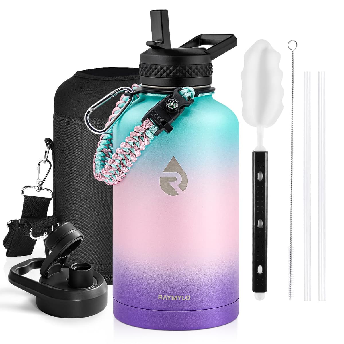 RAYMYLO One Gallon Water Bottle Insulated, Triple Walled Vacuum Stainless Steel (Cold for 48 Hrs), Leak Proof & Non-BPA, Large Water Flask Jug with Paracord Handle & Straw Spout Lids — view 10