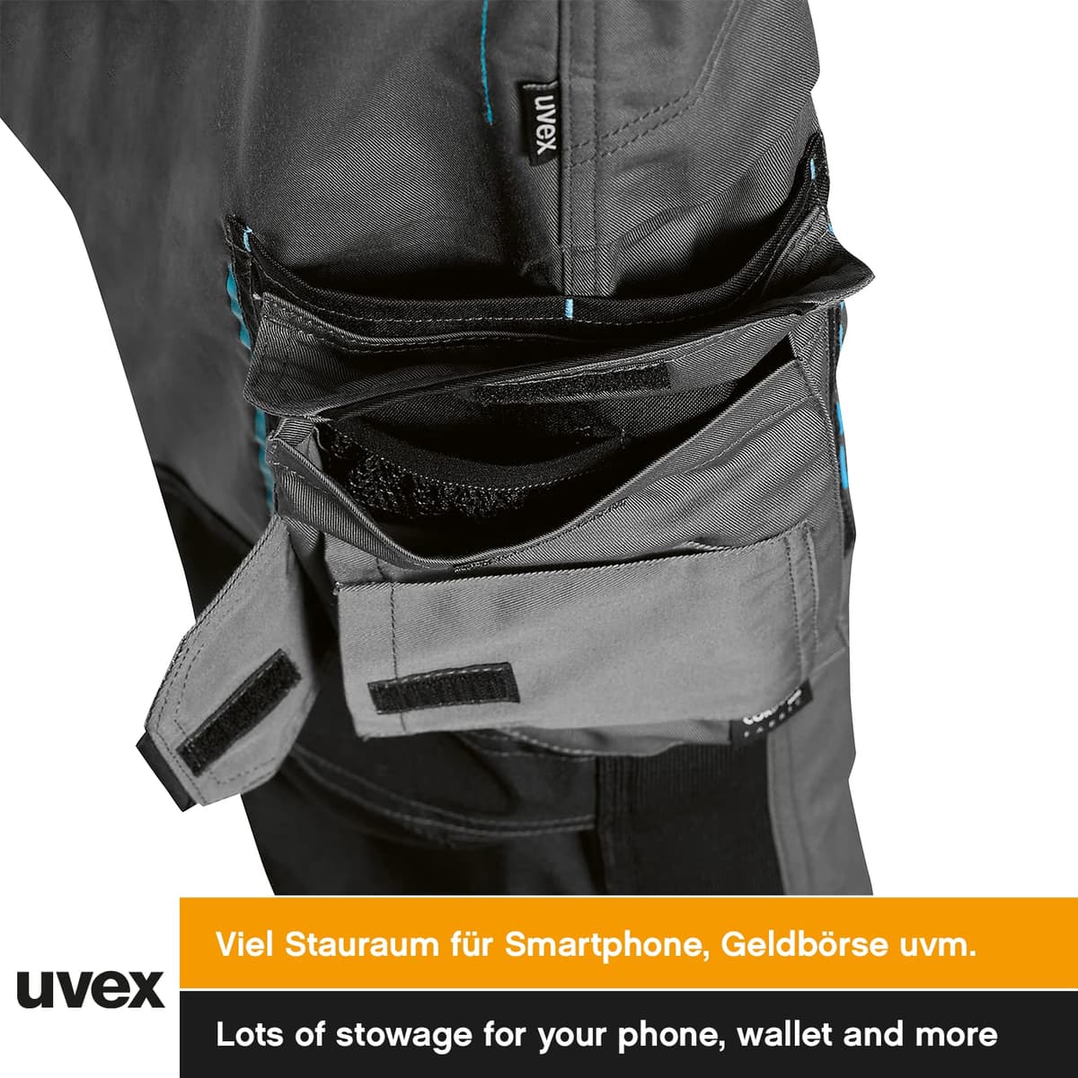 Uvex Tune-up 8909 Pantalon de Trabajo para Hombre - Pantalones Cargo para Trabajar de Algodón y de Cordura - Multibolsillos - Bolsillo de Las Rodilleras - Color Gris, Negro, Azul, Verde, Blanco — view 10