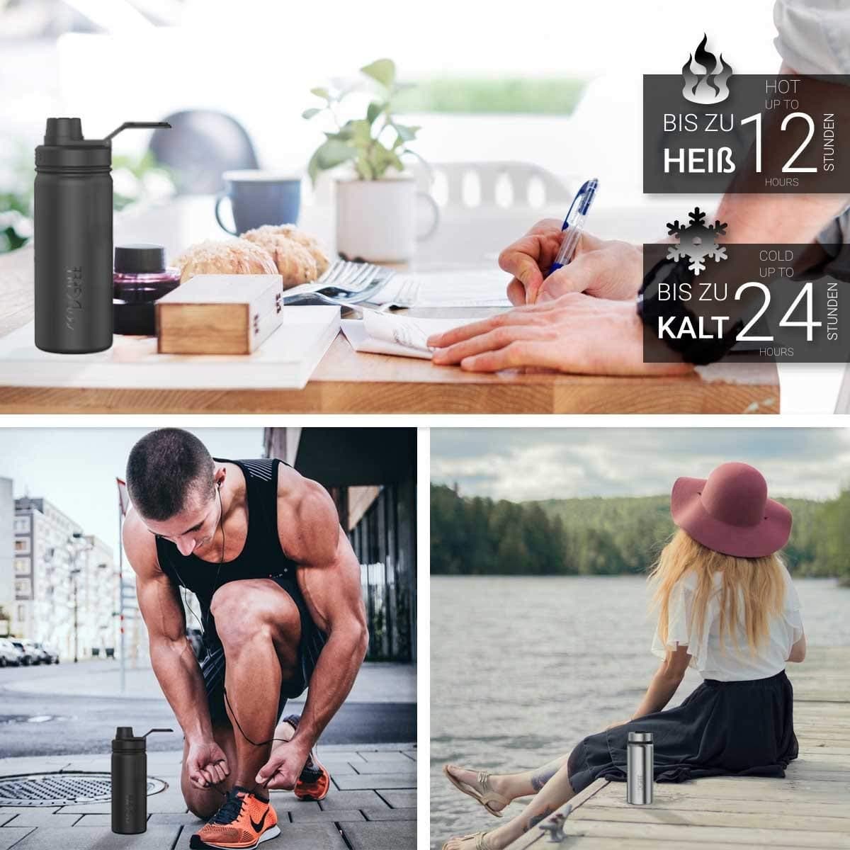 720°DGREE Botella Agua Termo Acero Inoxidable “noLimit“ – 410ml, 530ml, 710ml, 950ml, 1200ml - Sin BPA Free, Antigoteo y Prueba de Fugas - Frasco térmico, Cantimplora Aislada +Cubierta Deportes Gratis — view 5