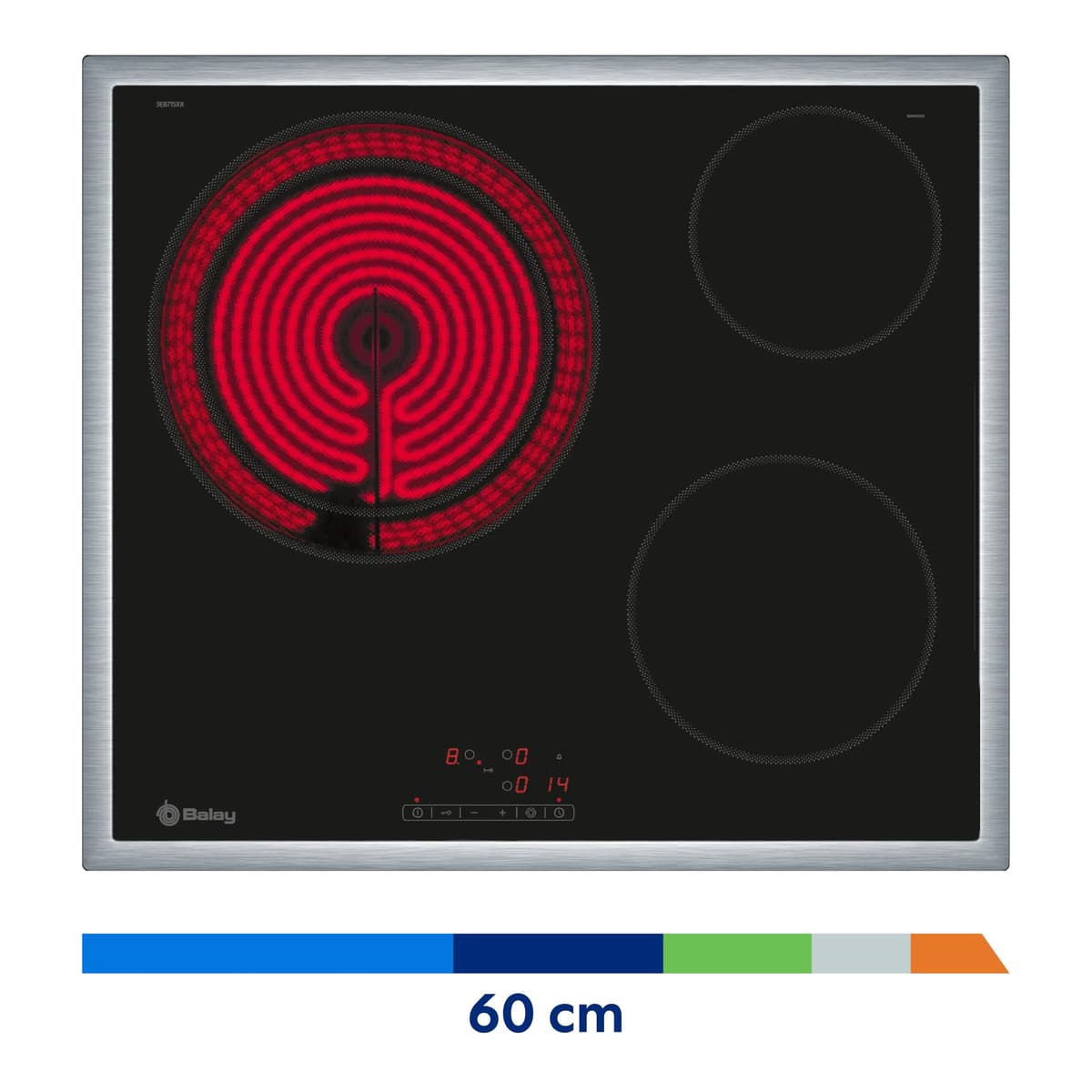 Balay - Placa vitrocerámica, 60 cm, Control Deslizante 17 niveles, Función memoria, 3 zonas, táctil, 3EB715XR — view 2