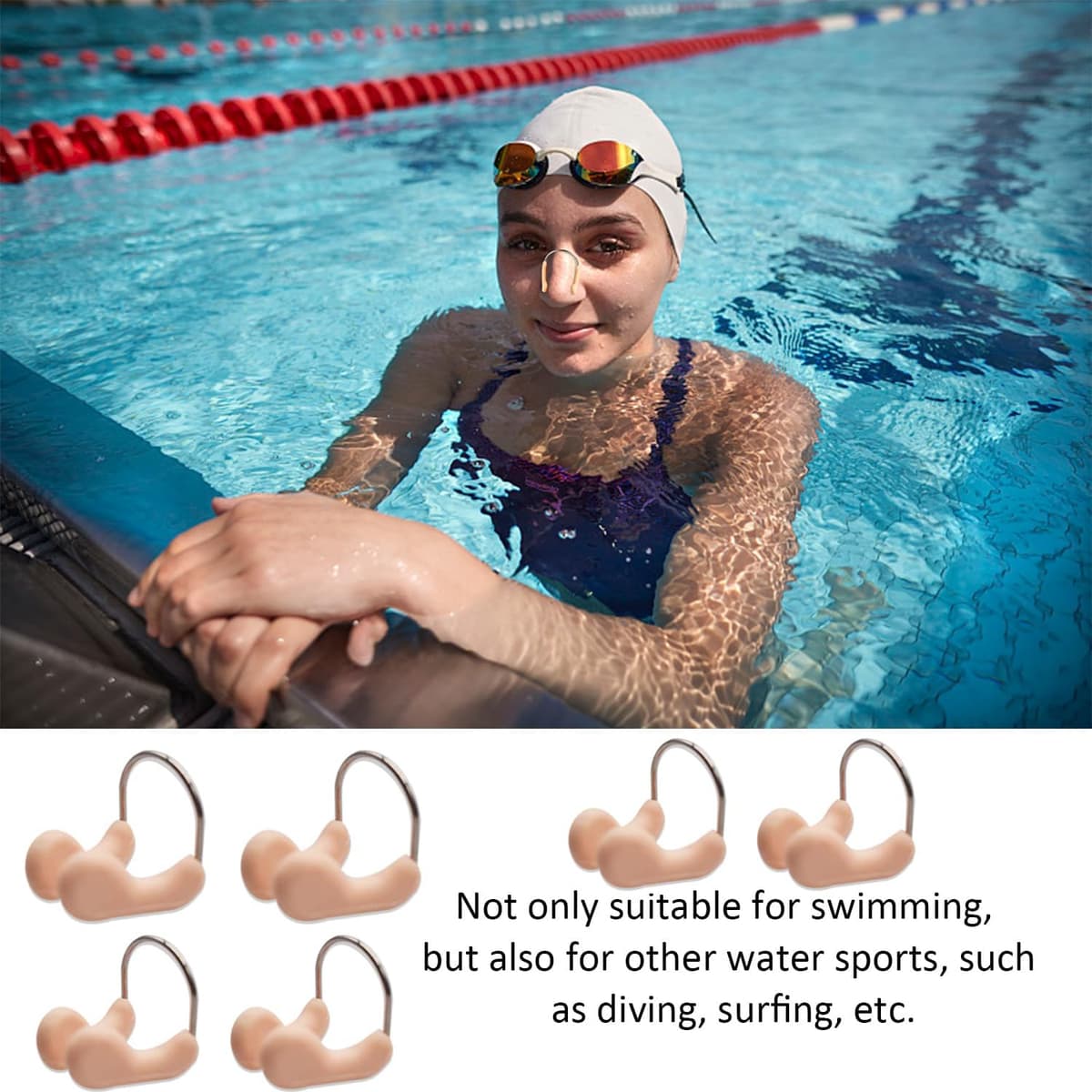 Pinza de Nariz de Natación,6 PCS Tapones de Nariz de Silicona para Adultos,Protectores Nasales Impermeables para Entrenamientos de Natación,Competiciones en Piscina y Deportes Acuáticos — view 4