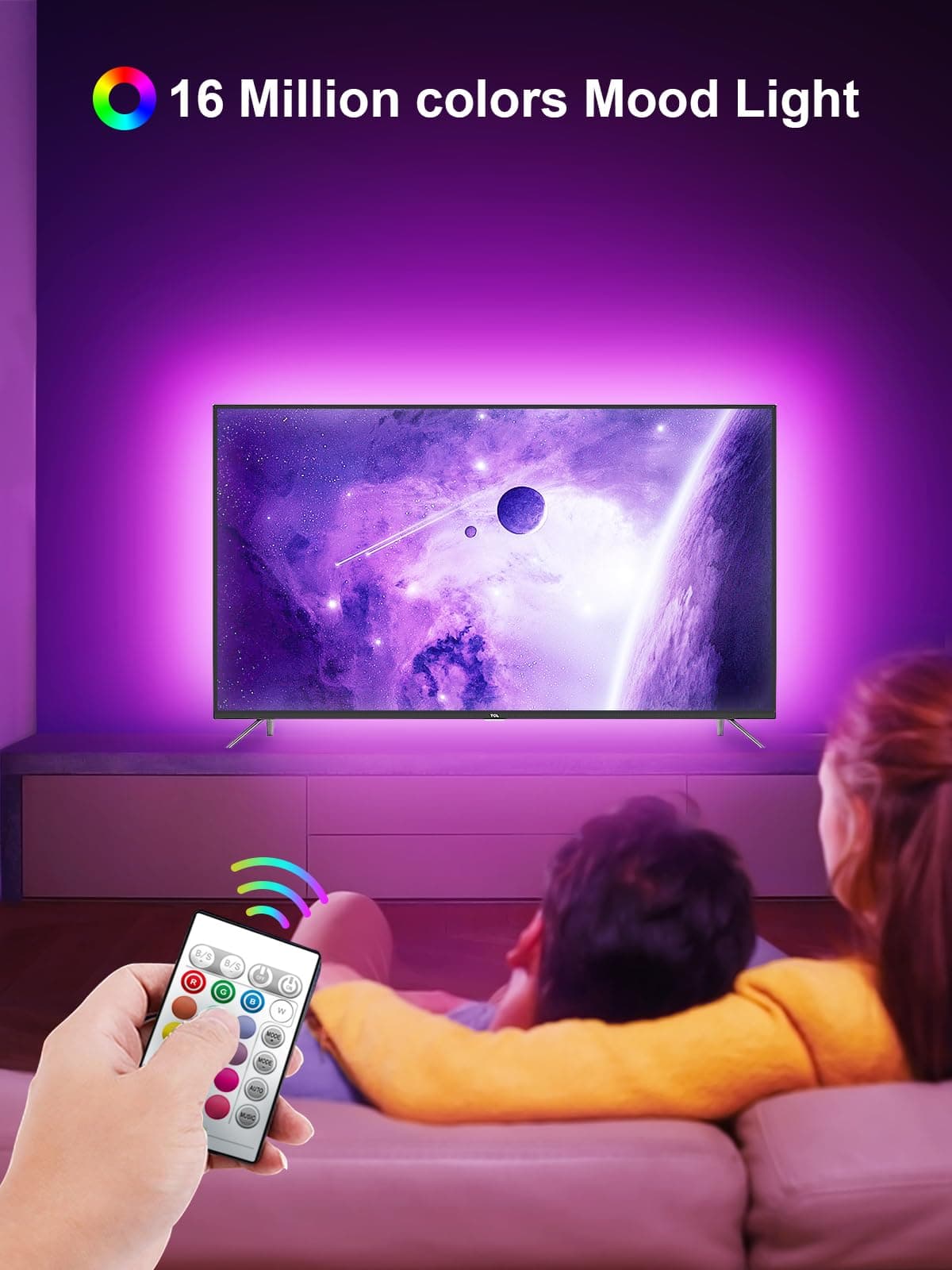 GIPOYENT TV Light Strip, 5M TV Backlight, for 45-75 Inch TV, Music Sync LED TV Light with Bluetooth Function - RGB Color Changing Light Strip for Home Theater (16.4ft) — view 2