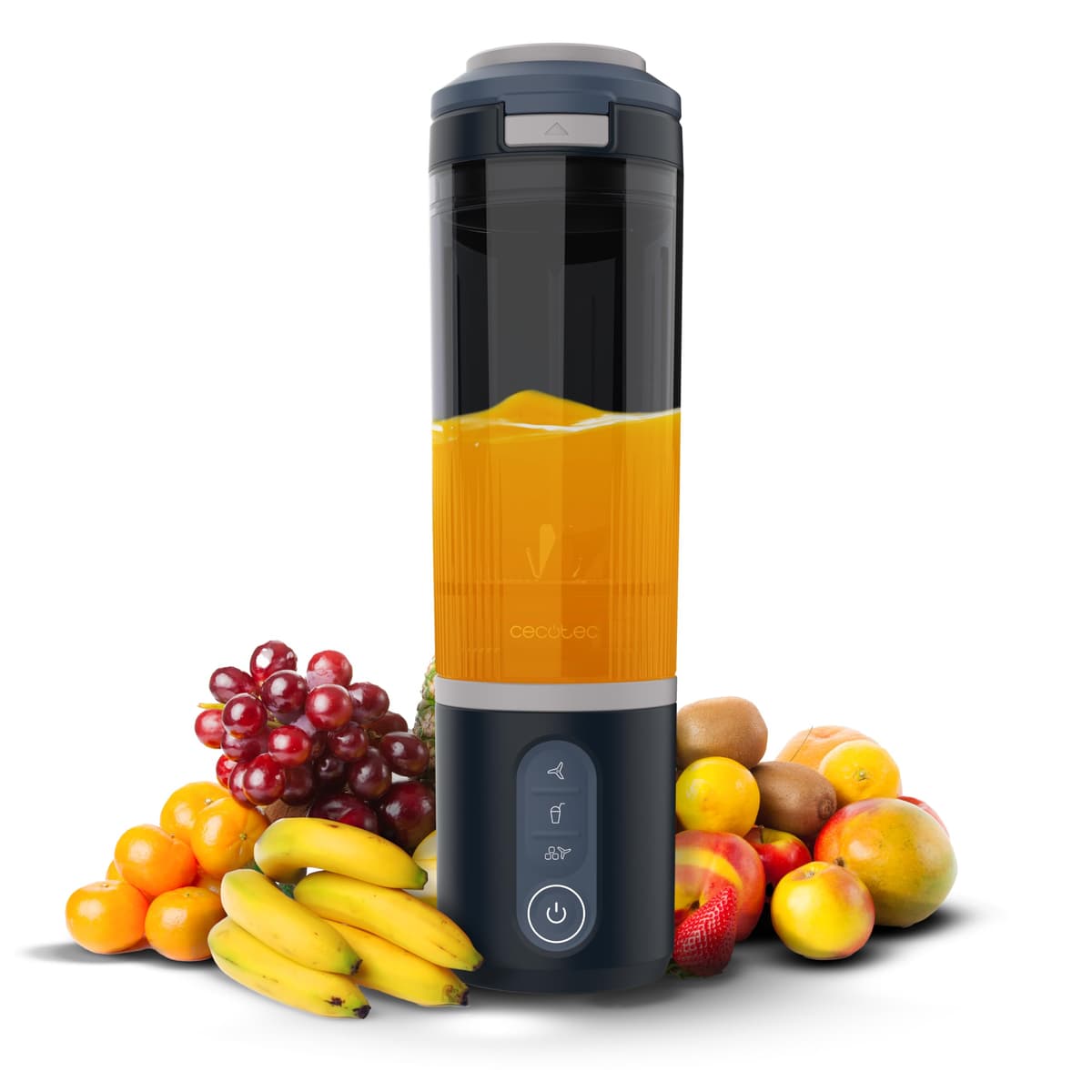 Cecotec Batidora de Vaso Individual Power Titanium Shake2Go Dark. 180W, Vaso Tritan 600ml Libre BPA, 3 Programas Automáticos, Diseño Compacto y Portátil, Smoothies Listos para Llevar