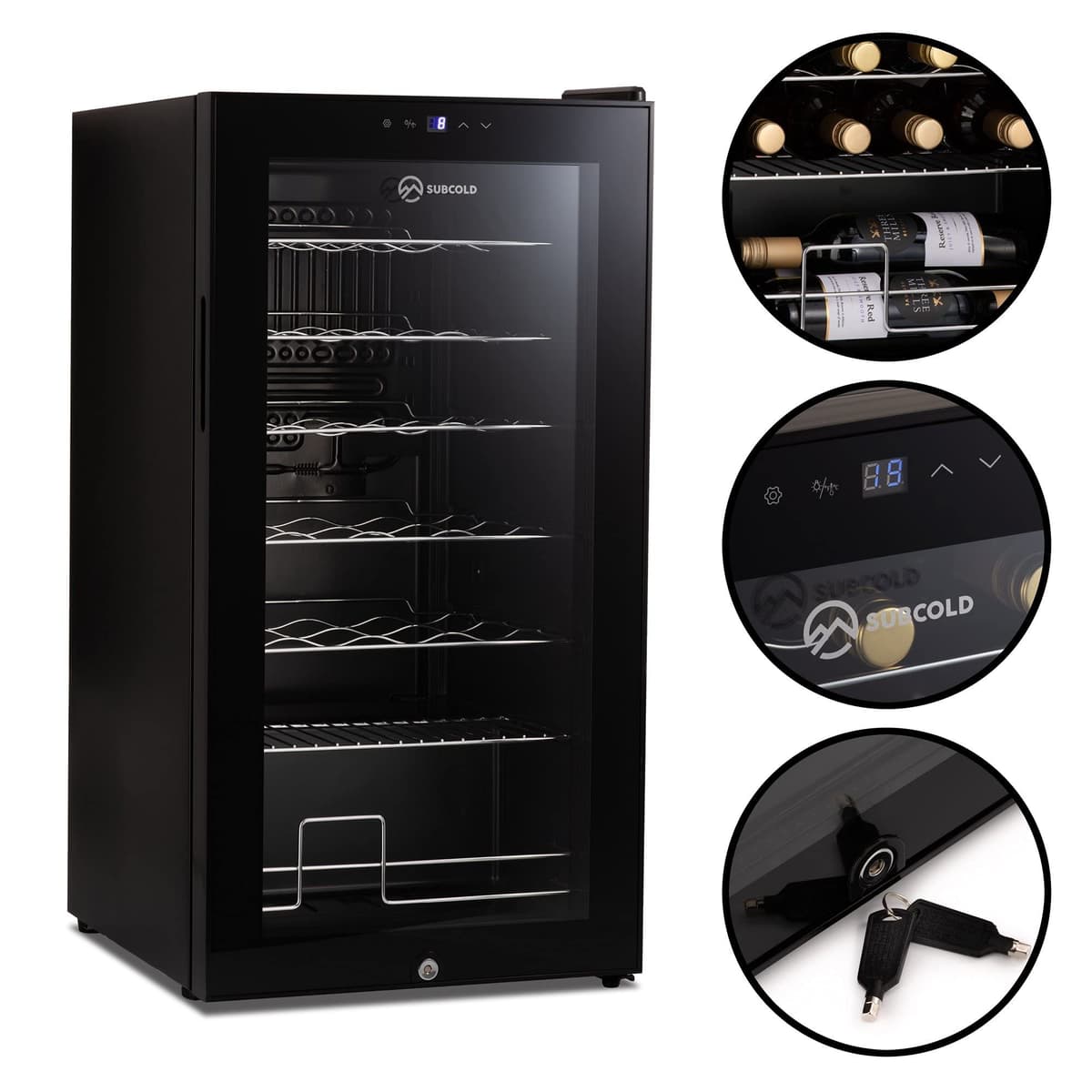 Subcold Viva28 LED – Under-Counter Wine Fridge Black | 3-18°C | Wine Cooler | LED + Lock & Key | Glass Door Drinks Cellar | Single-Zone (28 Bottle) — view 3