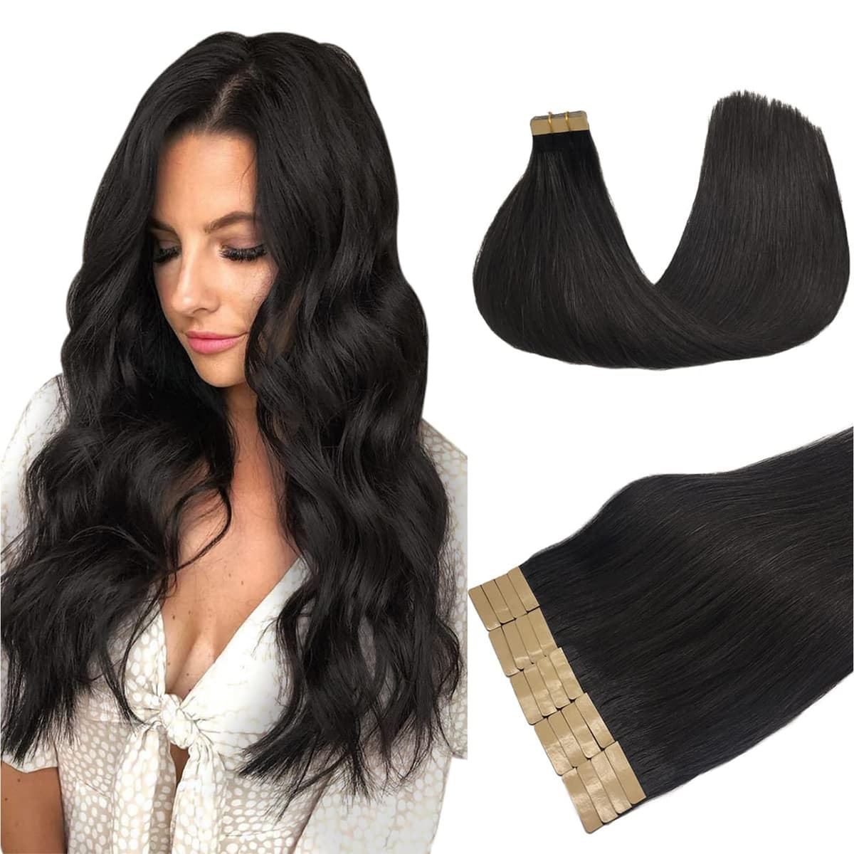 DOORES Tape in Hair Extensions Human Hair, Balayage Dark Brown to Chestnut Brown 50g 20pcs 18 Inch, Human Hair Extensions Natural Remy Straight Skin Weft — view 54