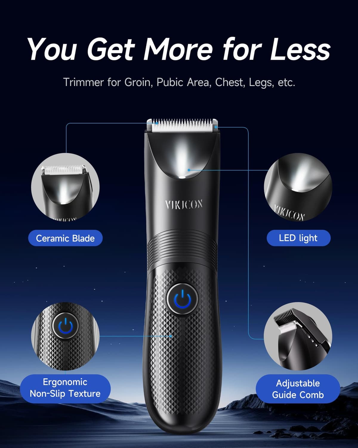 Manscape Body Trimmer Men, Painless Pubic & Balls Trimmer Men, Body Shavers w/Ceramic Blade&LED Light, IPX7 Waterproof Electric Razor, Male Grooming Kit USB-C Rechargeable, Gifts for Husband — view 2