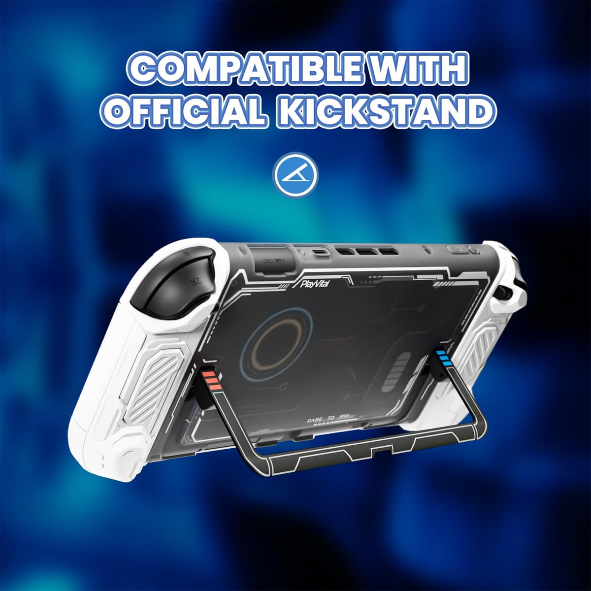 PlayVital Protective Case for Nintendo Switch 2, Stellar Mecha Ergonomic Anti-Slip Silicone Grip Cover, Dockable Hard Case Shell for Switch 2 with Joystick Cap & Sticker - White — view 3