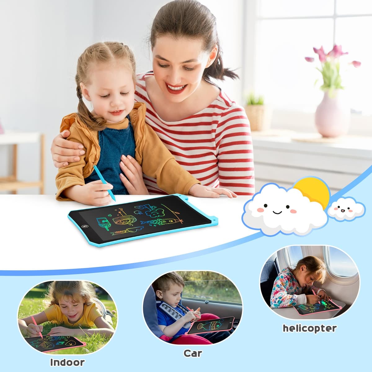 BlueSwan Pizarra Infantil LCD 8.5 Pulgadas, Tableta Escritura Magnetica, Tableta Dibujo Niños Borrable con Protección Ocular para 3-12 Años, Juguetes de Viaje, Regalo de Cumpleaños y Navidad Rosa — view 5