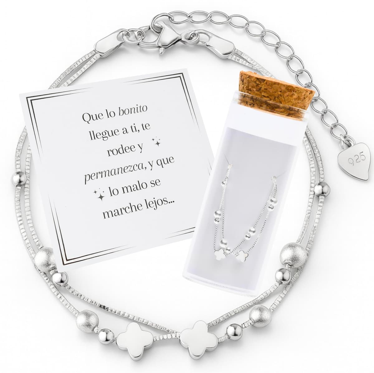 MOMENTUM Pulsera Plata Mujer (Bañada) – Regalo con Caja y Dedicatoria Premium – Ajustable y Elegante – Ideal Cumpleaños, Navidad, San Valentín