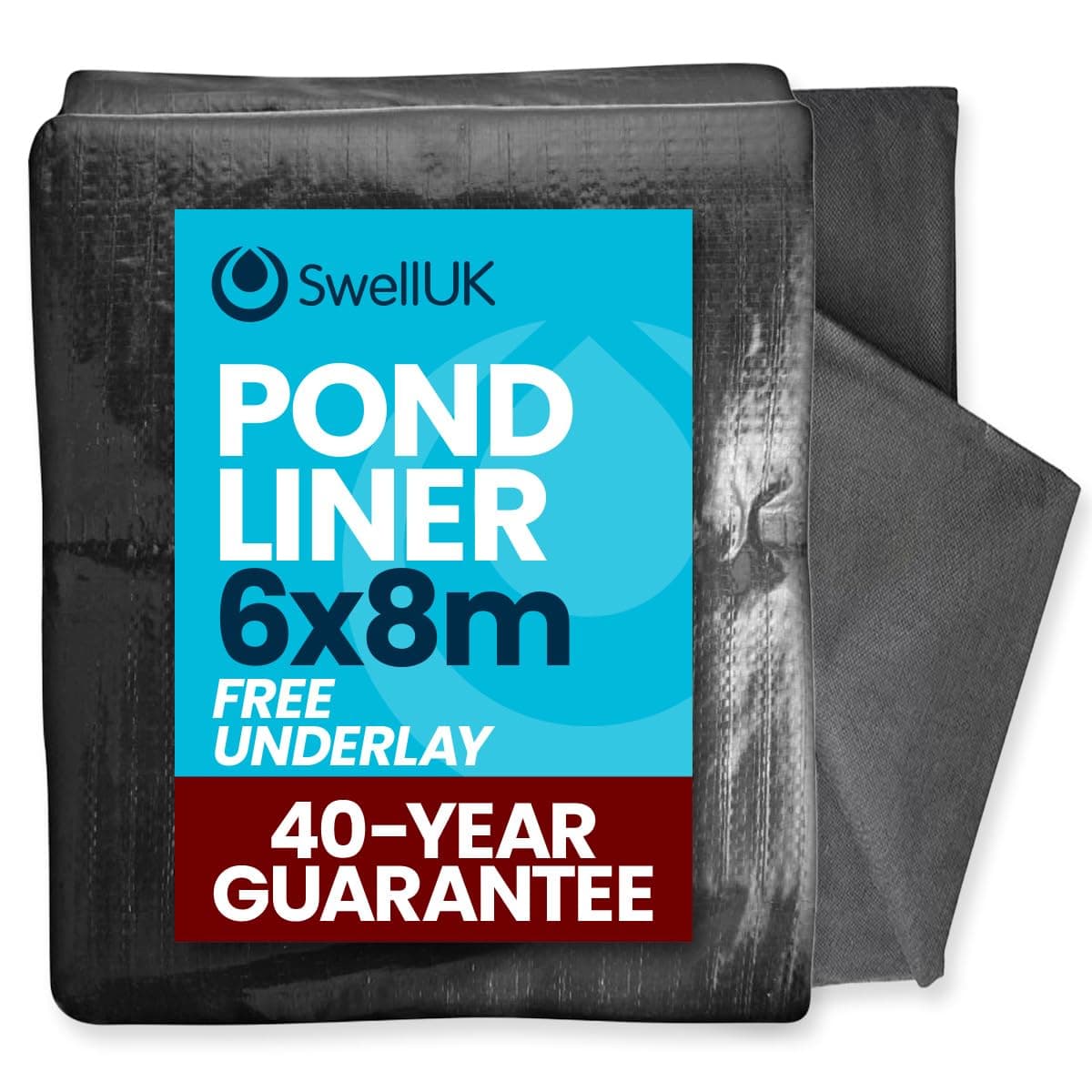 Swell UK 6 x 8m Pond Liner and Free Underlay | Ideal for Koi & Fish Pools Fountains and Streams | Flexible & Impermeable for Reinforced Durable Landscaping | Heavy Duty HDPE - 40 Year Guarantee