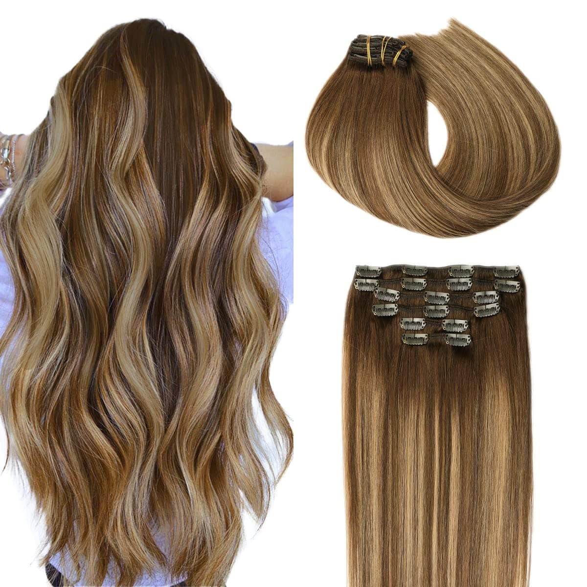 SURNEL Extensiones Clip Pelo Natural 100g 35cm 6 Piezas Castaño Chocolate Extensiones De Clip De Humano Real Extensiones Pelo Natural Remy (C#4-35cm) — view 15