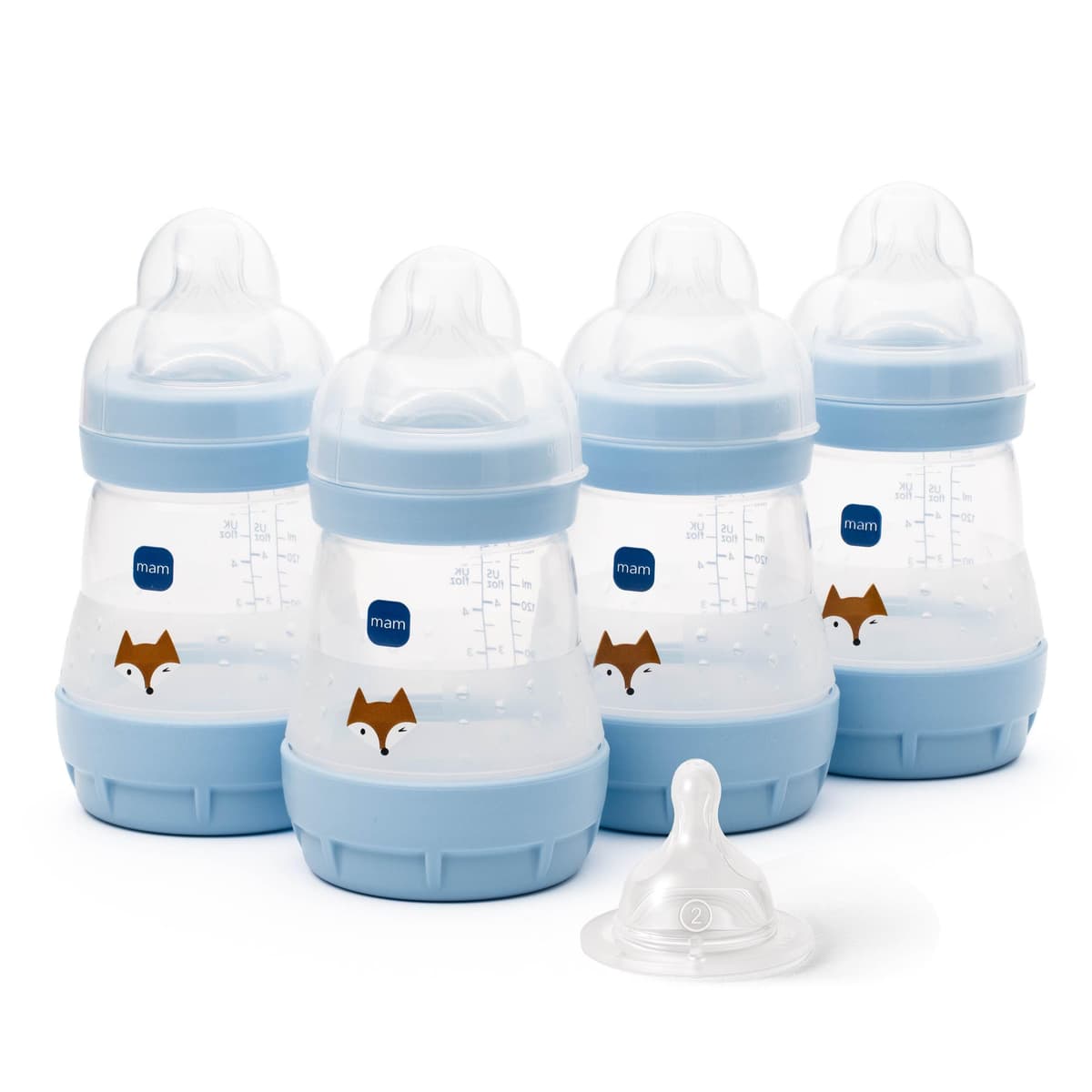 MAM Easy Start Anti-Colic Baby Bottles | 4 Pack (4X 160ml) | Self-Sterilising Baby Milk Bottle | Slow Flow MAM Teats Size 1 + 1x Medium Flow Teat Size 2 | Linen (Various Designs) — view 9
