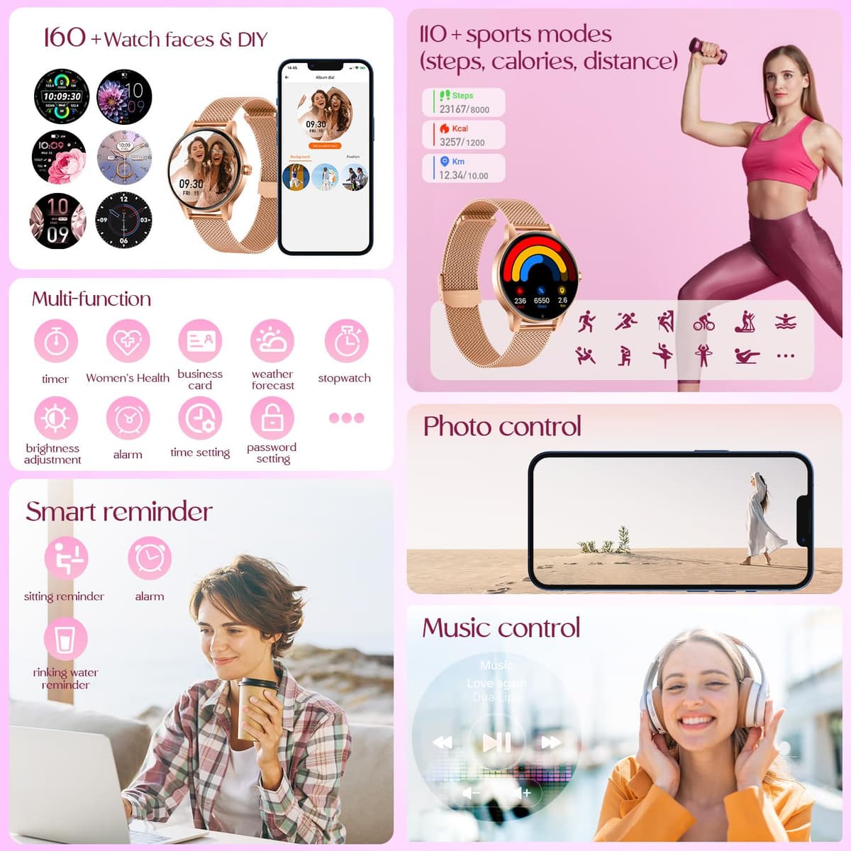 Smartwatch Reloj Inteligente Mujer con Llamadas：1.27" TFT Smart Watch Bluetooth IP68 Impermeable con Frecuencia Cardíaca SpO2 Sangre Presión Arterial Monitor Sueño 110+ Modos Deporte para Android iOS — view 6
