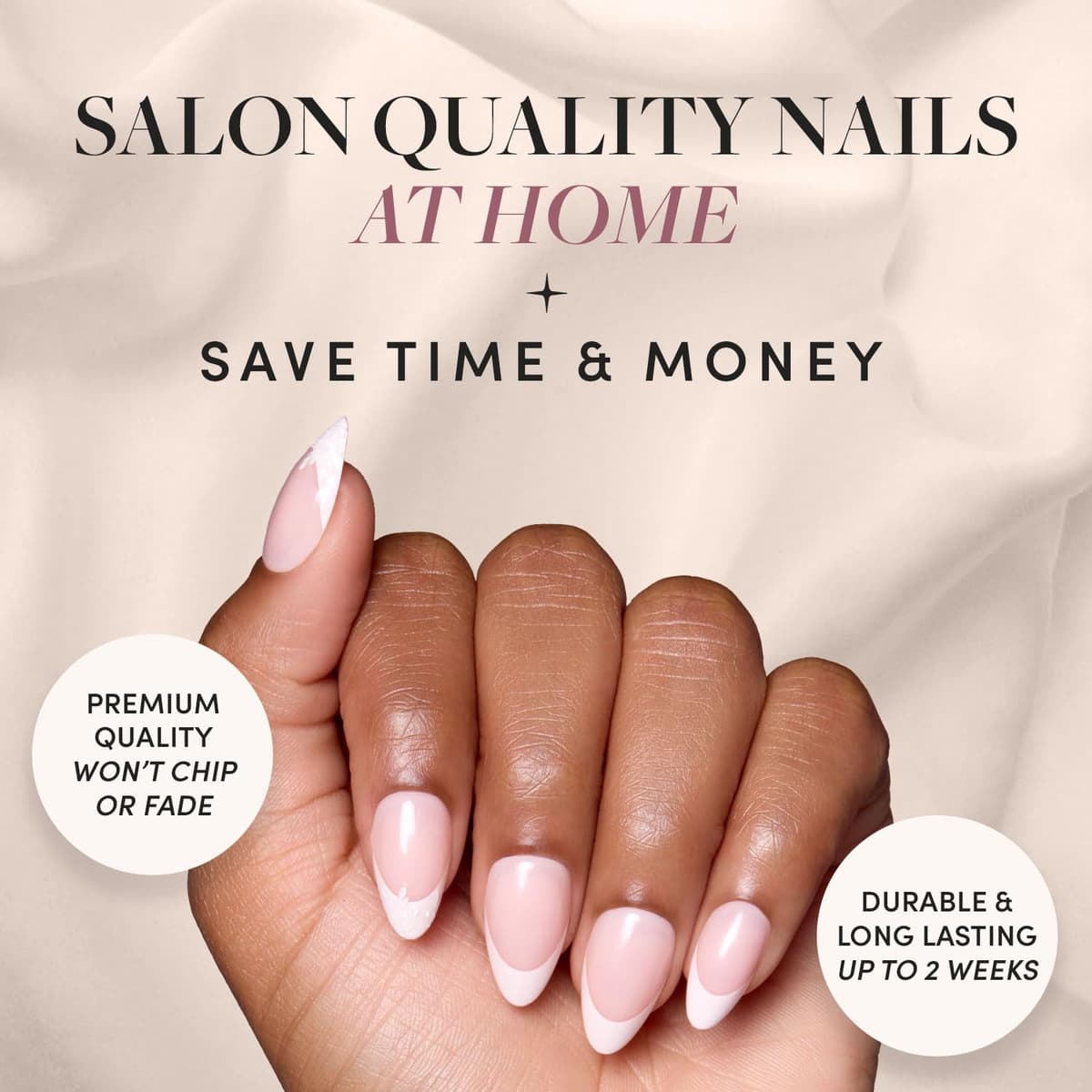Glamnetic Press On Nails - All Time Love | Glossy, Semi-Transparent, Short Almond French Tip Nails with Leaf Accents, Salon Quality | 15 Sizes - 30 Nail Kit with Glue — view 2
