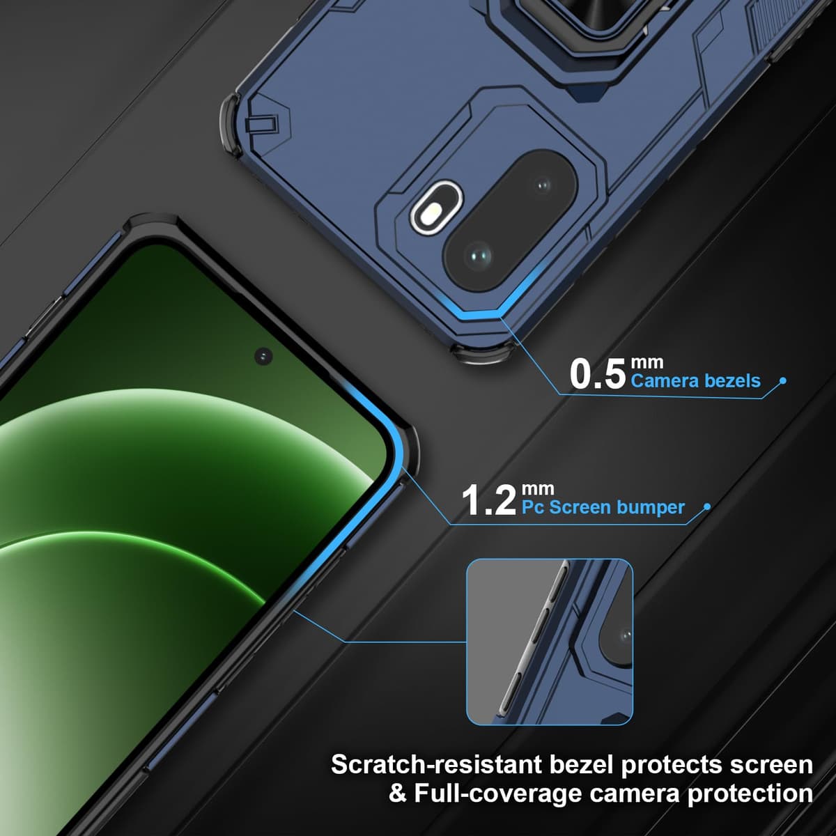 Funda para CMF Phone 2 Pro, Carcasa Antigolpes con Soporte anular metálico, Case Protectora de Grado Militar, Negro — view 914