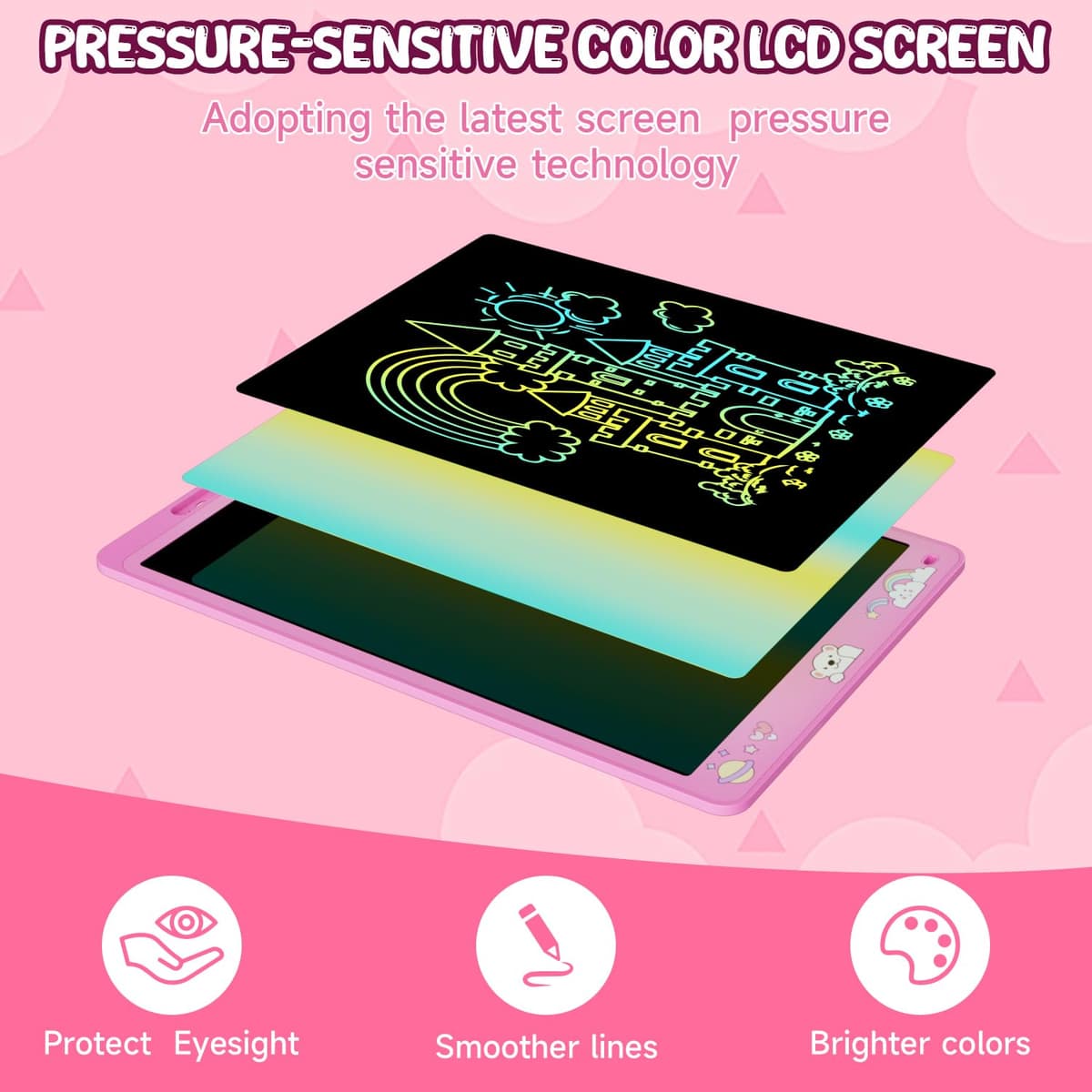 Electight 16 Inch Writing Board, Light Up Colorful Screen Doodle Board, Toddler Educational Toys for 3-9 Years Old Boys Girls, Reusable Kids Drawing Pad, Birthday Christmas Toys Gifts(Pink) — view 4