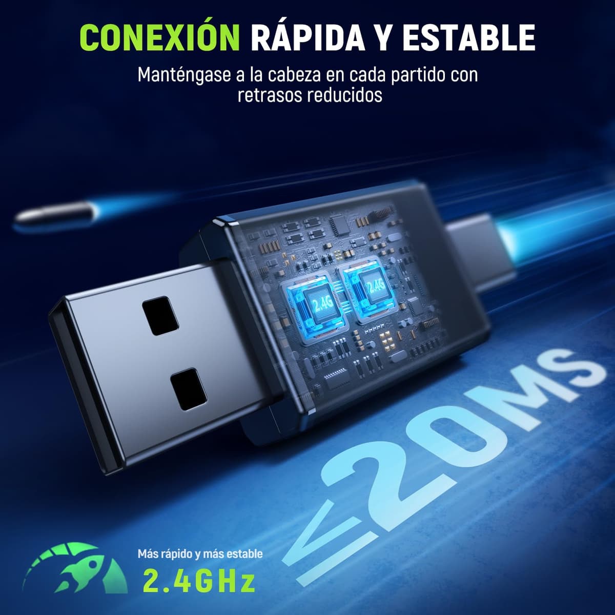 Tatybo Cascos Gaming Inalámbricos para PC/Ps5/Ps4, Auriculares Gaming Inalámbricos con 2,4 GHz+Bluetooth 5,3 Modo Dual, 7.1 Sonido Envolvente, Duración 40Hr+ — view 3
