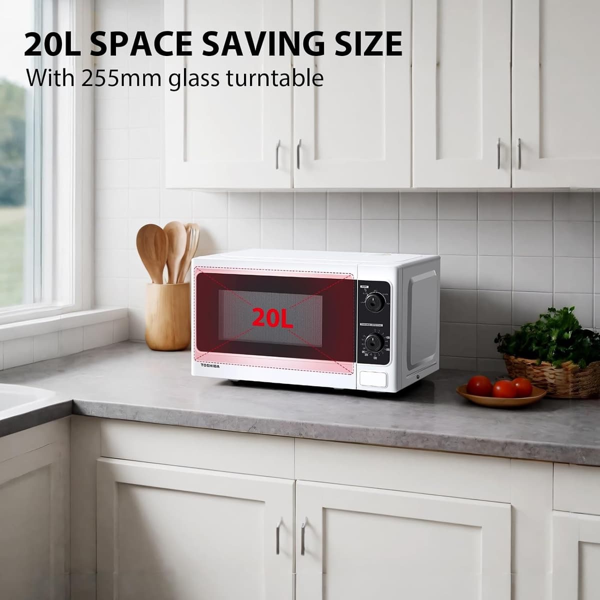 TOSHIBA 20 Liter 800W Manual Control Solo Small Microwave, Compact with 5 Power Levels, Automatic Defrost Function, Perfect for 9'' pizza, Clock and Timer, Easy Clean, White- MM-MM20P(WH) 20L Basic White — view 2