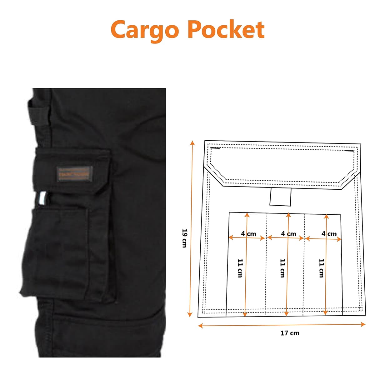 WrightFits Men Pro-11 Work Trousers Black - Heavy Duty Safety Combat Cargo Pant - Multi Pockets & Knee Pad Pockets - Triple Stitched -Durable Work wear (28W-48W) — view 5