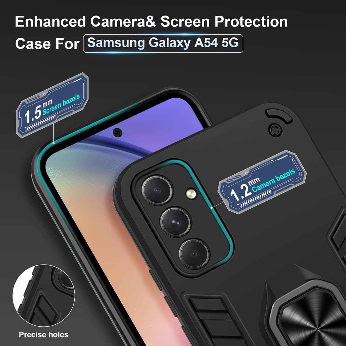 Funda para CMF Phone 2 Pro, Carcasa Antigolpes con Soporte anular metálico, Case Protectora de Grado Militar, Negro — view 1014