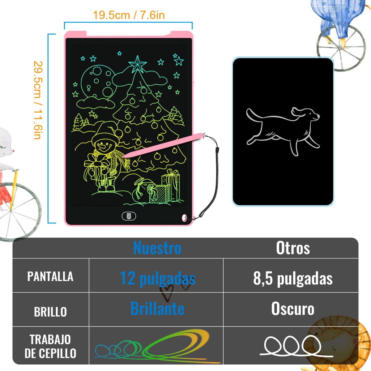 3 Packs 12 Pulgadas Tableta Escritura LCD, Electight Tablet Escritura Pantalla Colorido Infantil, Juguetes Educativo Niños con Borrable y Bloqueo Función, para el Hogar, Escuela, Azul+Rosa+Morado — view 2