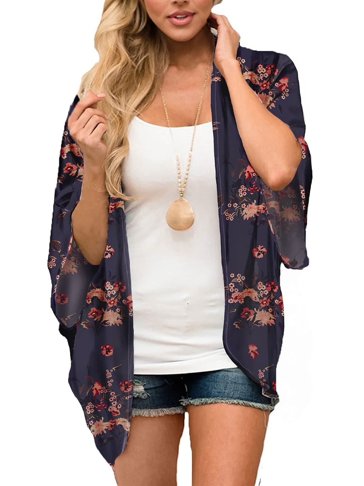 MayBuy Women's Summer Long Flowy Kimono Cardigans Boho Chiffon Floral Beach Cover Up Tops — view 35