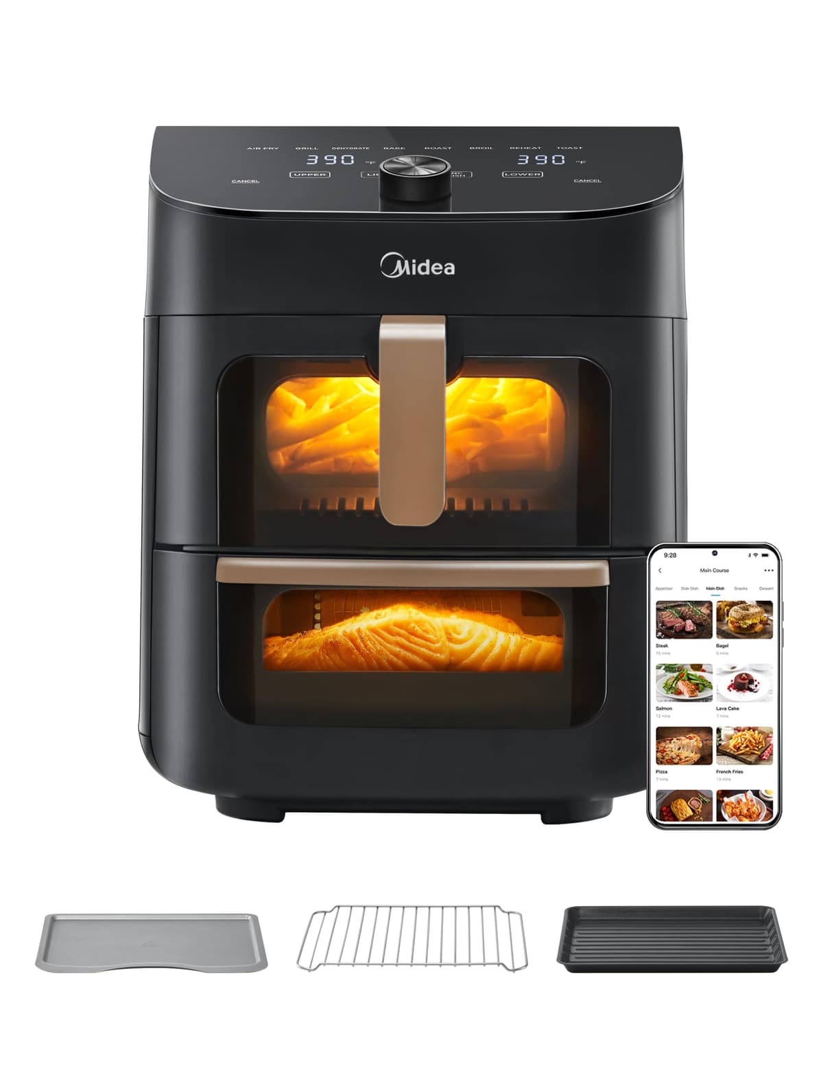Midea Compact 2L Air Fryer – 12 Preset Menus, Adjustable Timer, 80-200°C Temperature Control, 1150W, Dishwasher-Safe Non-Stick Basket, BPA-Free, Space-Saving Design – Ideal for Small Kitchens (Black) — view 8