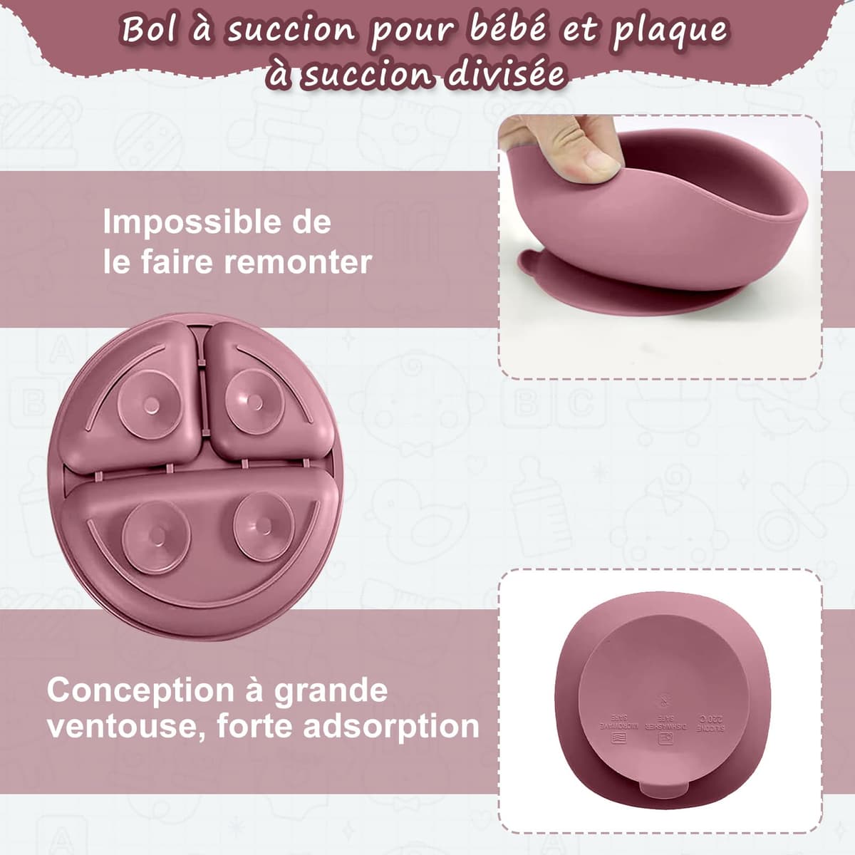 Juegos de Vajilla Bebe,Juego de 12 Piezas Platos Bebe con Ventosa, Cubiertos Bebe,Baby Led Weaning,Cubiertos Infantiles,Cuchara Bebe,Babero Silicona Bebe,Plato de Silicón Antideslizante Sin BPA — view 4